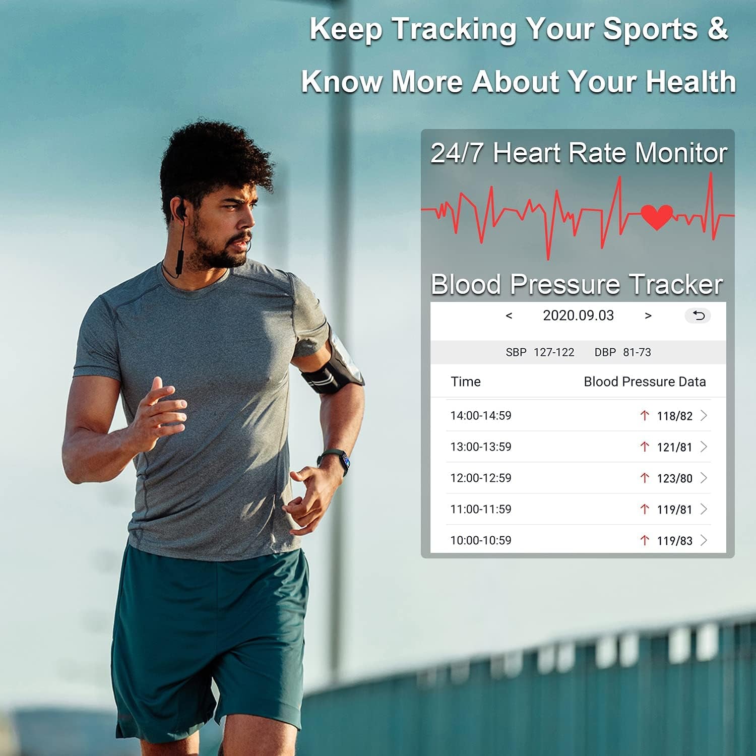 Smart Watch Heart Rate Activity Tracker,  Blood Oxygen Meter HRV Blood Pressure Monitor Waterproof Fitness Tracker Watch with Sleep Monitor Smart Band Calories Pedometer for Women Men (Black)