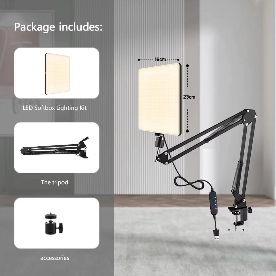 LED Photography Light Selfie Lights Conference Lighting Photo Studio Lamp with Scissor Arm Stand for Zoom Youtube Live Streaming
