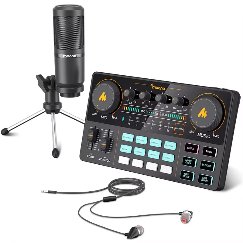 caster Audio Interface Podcast Studio Sound Card Kit with Microphone for Live Streaming Recording Youtube Pc\Phone,Am200-S1