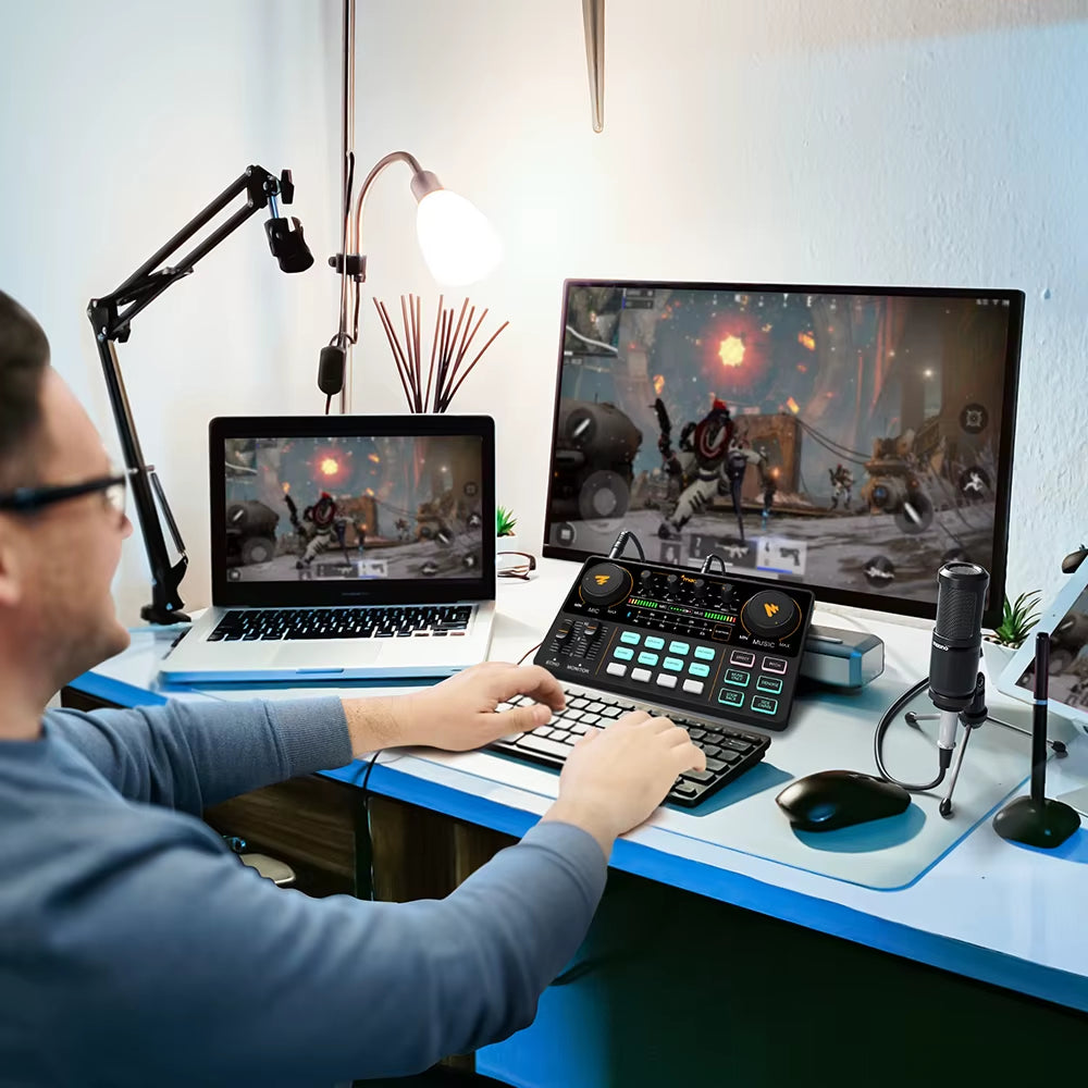 caster Audio Interface Podcast Studio Sound Card Kit with Microphone for Live Streaming Recording Youtube Pc\Phone,Am200-S1