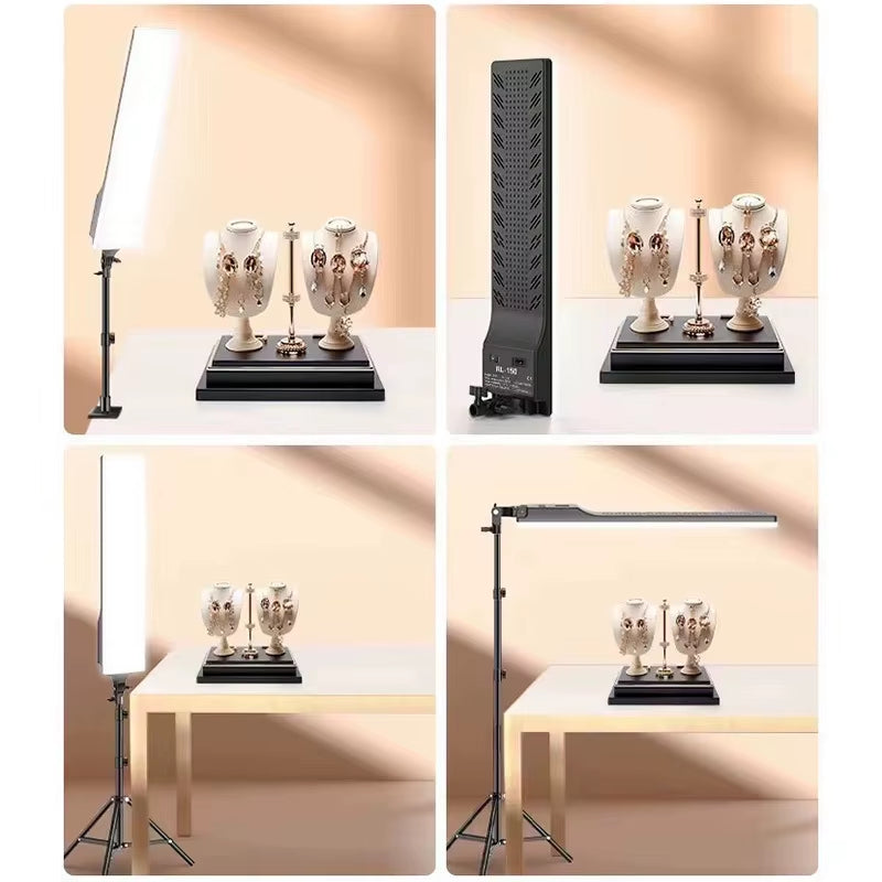 Rectangular LED Video Light Dimmable Leg Photography Lighting Kit Tripod Stand for Photo Studio Desktop Filming Shooting Youtube