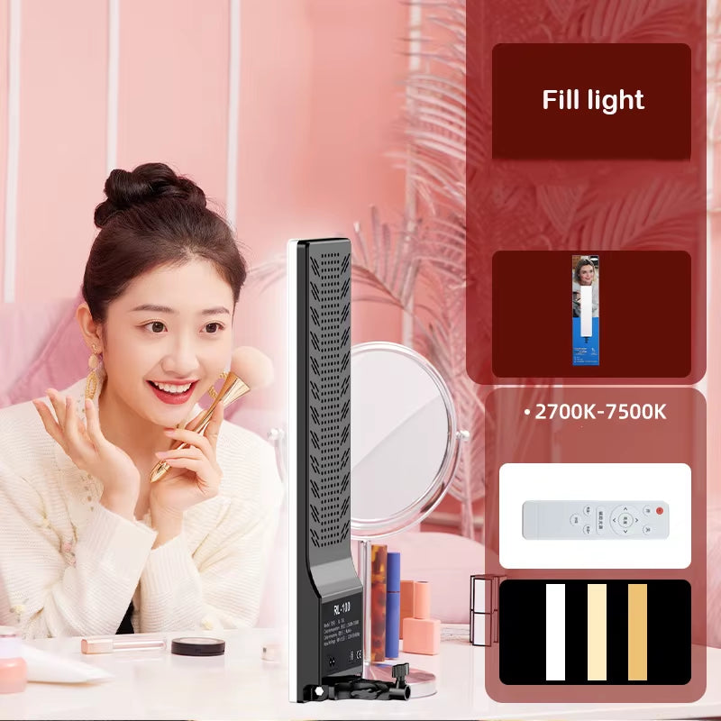 Rectangular LED Video Light Dimmable Leg Photography Lighting Kit Tripod Stand for Photo Studio Desktop Filming Shooting Youtube