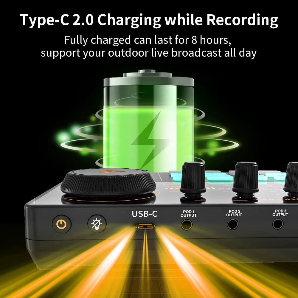 caster Audio Interface Podcast Studio Sound Card Kit with Microphone for Live Streaming Recording Youtube Pc\Phone,Am200-S1